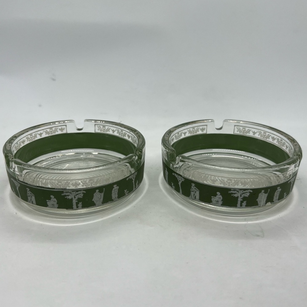 2 Jeanette Greek Sage Green Hellenic Mid Century Modern Ash Trays